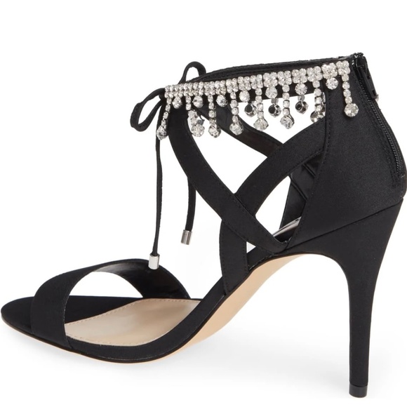 Nina Collina Black Satin Heeled Sandals Evening Stiletto Heel Pump Dress Shoes 8 - Picture 2 of 8